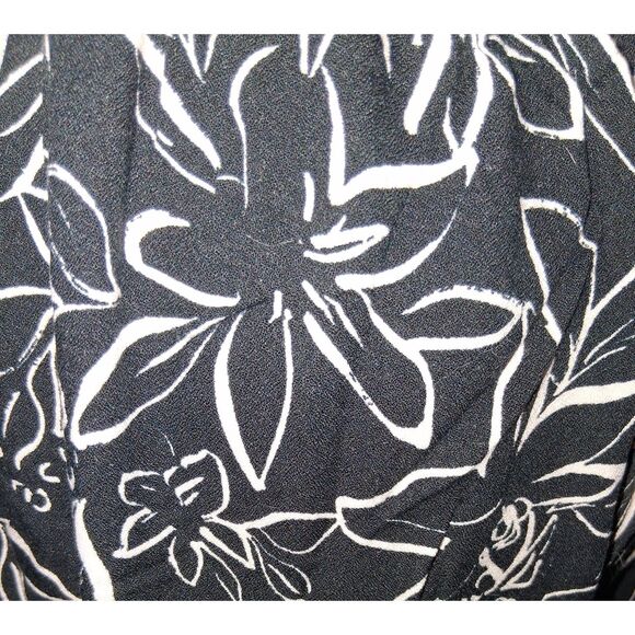 Kirious Palazzo Pants L Black White Floral Wide Leg Slit Elastic Waist Rayon - Picture 5 of 8